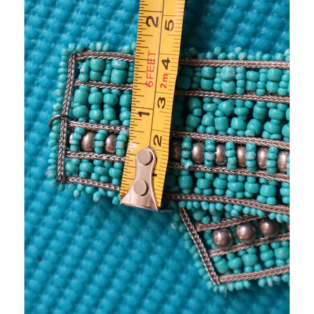 Vintage Turquoise Stacked Layered Beads Bracelet Wide Boho Western Silver Multi - Picture 5 of 5